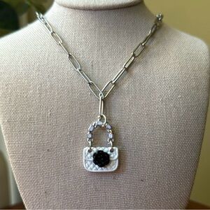 White Camellia Handbag Pendant Necklace NEW